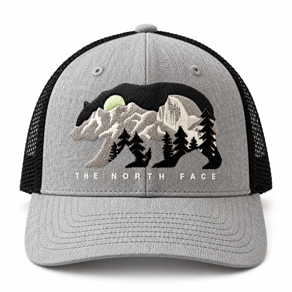 The North Face Mountain Bear Trucker Hat - Men's Gray Snapback Classic Fit